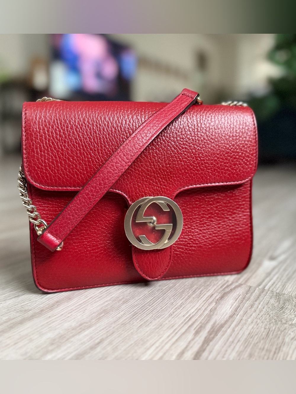 Gucci Dollar Calfskin Small Interlocking G Shoulder Bag Red